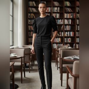 Aqua Classic Black Women's Top Small Runched Short Sleeve NWT